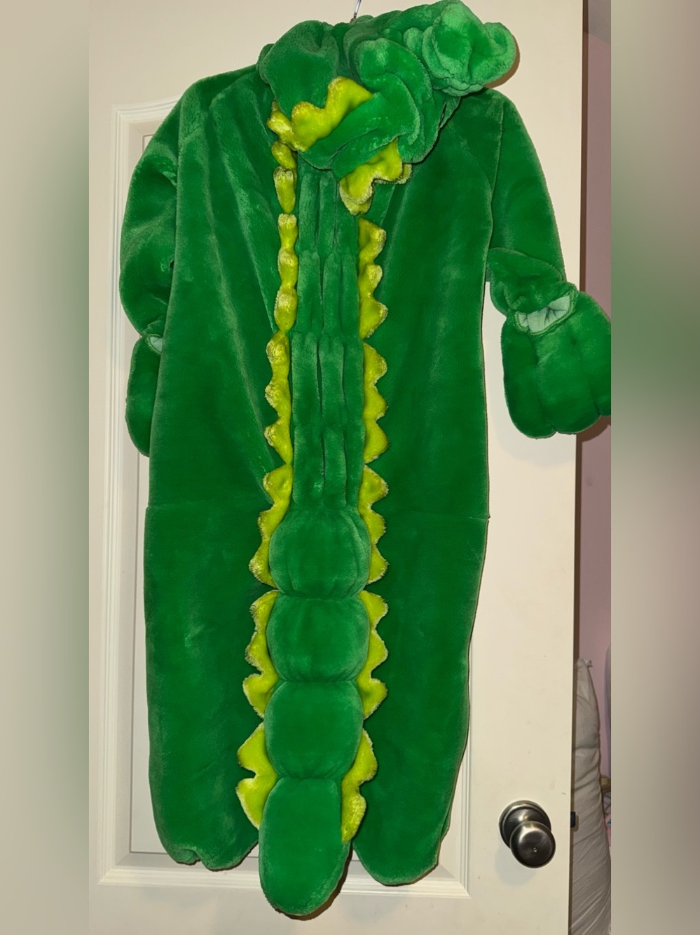 Green Plush Alligator Kids Costume Onesie with Tail and Spikes
